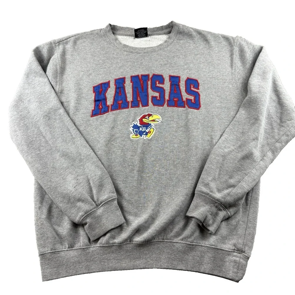 Kansas Jayhawks Basketball Sweatshirt Men Large Heather GrayColosseum Athletics